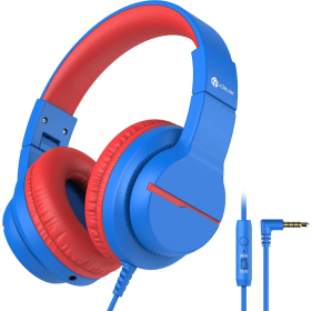 Headphones Cat Ear, LED Light Up, Safe Volume, Stereo Sound, Foldable 3.5mm Wire Connection, Suitable For IPad Tablets (Option: Blue Red)