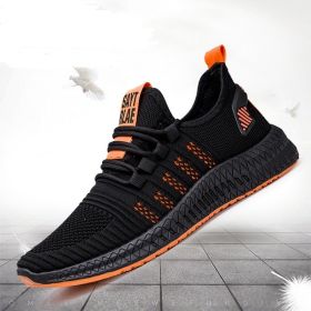Fashion Sneakers Lightweight Men Casual Shoes Breathable Male Footwear Lace Up Walking Shoe (Color: Black-Orange, Shoe Size: 46)