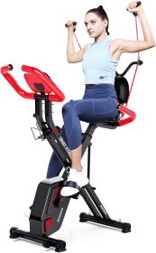 Foldable Fitness Stationary Bike Machine,Upright Indoor Cycling Bike, Magnetic X-Bike with Adjustable Resistance 8-Level (Color: Black   Red)