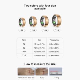 Smart Ring Men Women Heart Rate Blood Oxygen Sleep Recorder Health Monitor Sport Activity Fitness Tracker Ring for AndroidIOS (Color: Gold, size: 8)