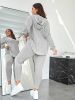 Plus Size Rib Knit Solid Long Sleeve Hoodie Tops & Leggings Set; Women's Plus High Stretch Casual 2pcs Set Co-ords