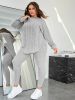Plus Size Rib Knit Solid Long Sleeve Hoodie Tops & Leggings Set; Women's Plus High Stretch Casual 2pcs Set Co-ords